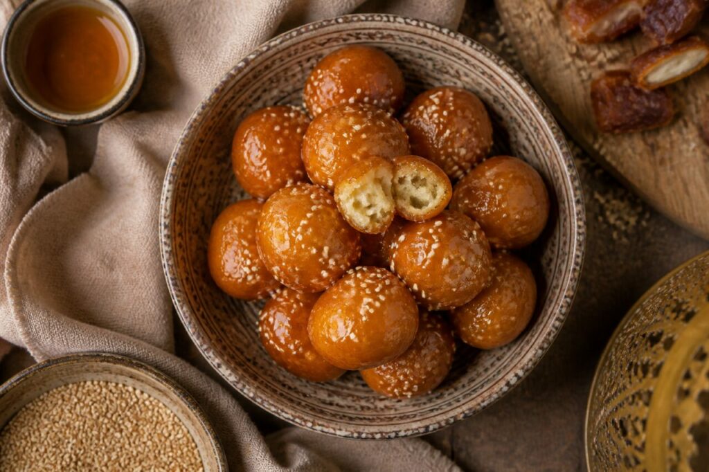 Alvéoles tendres dans un luqaimat ouvert
