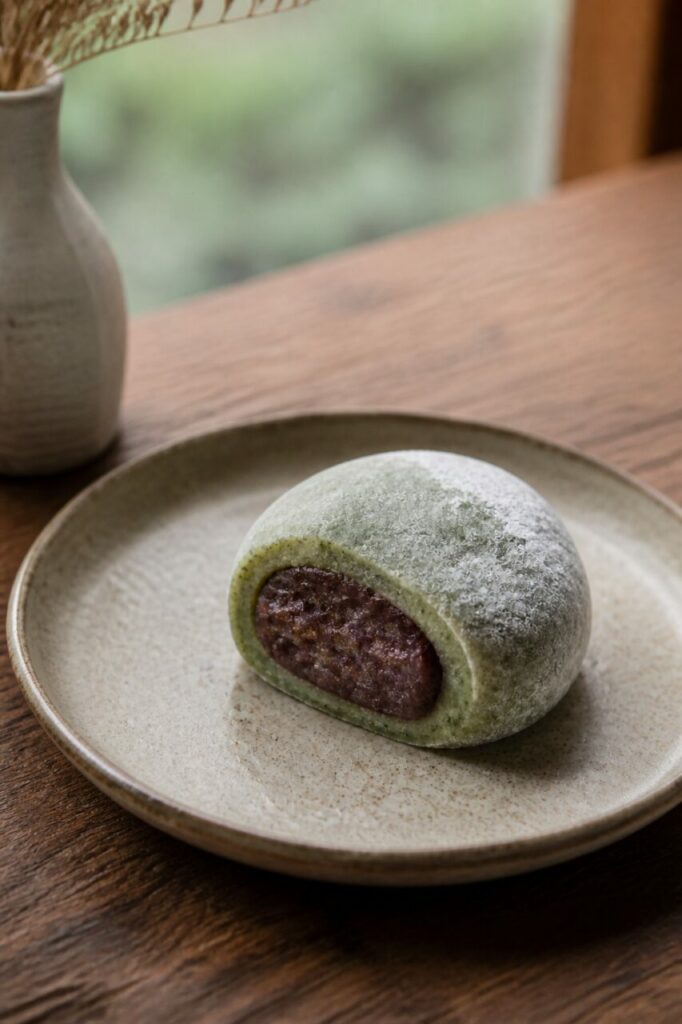 Anko brun-rouge généreux dans le yomogi daifuku coupé