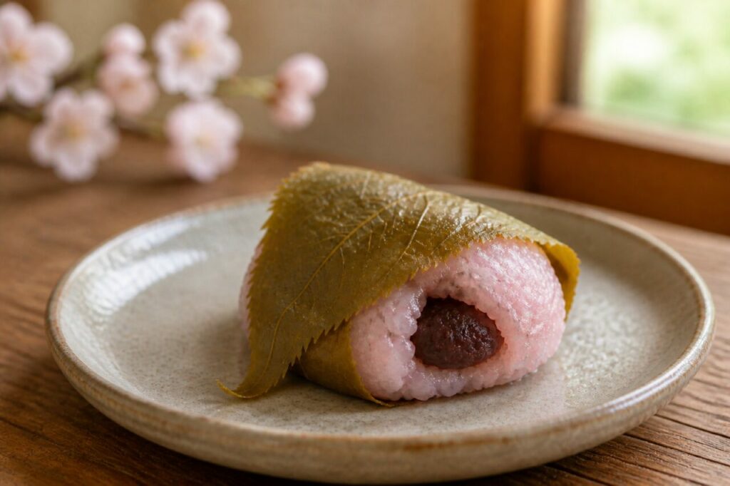 Anko scuro racchiuso dal sakura mochi rosa