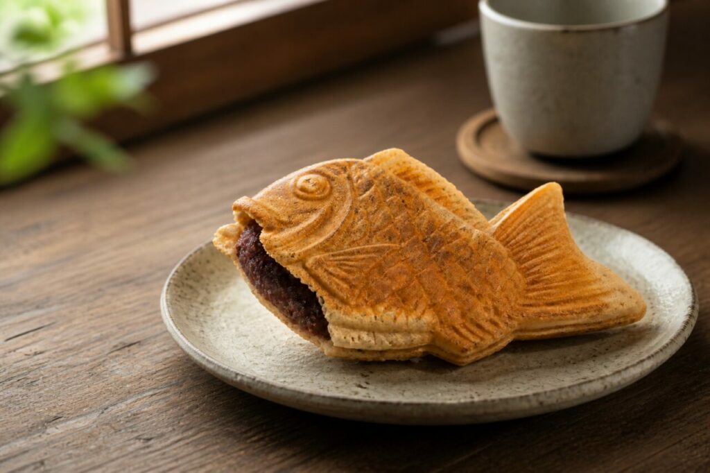 Anko visibile all’estremità del taiyaki dorato