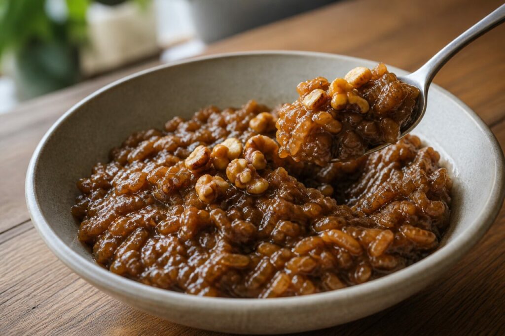 Arroz zambito peruano com arroz macio, chancaca e nozes