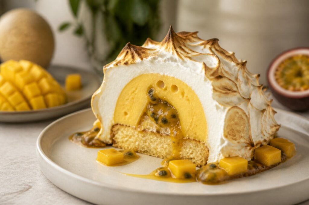 Coupe fruitée du dôme mangue, passion et coco