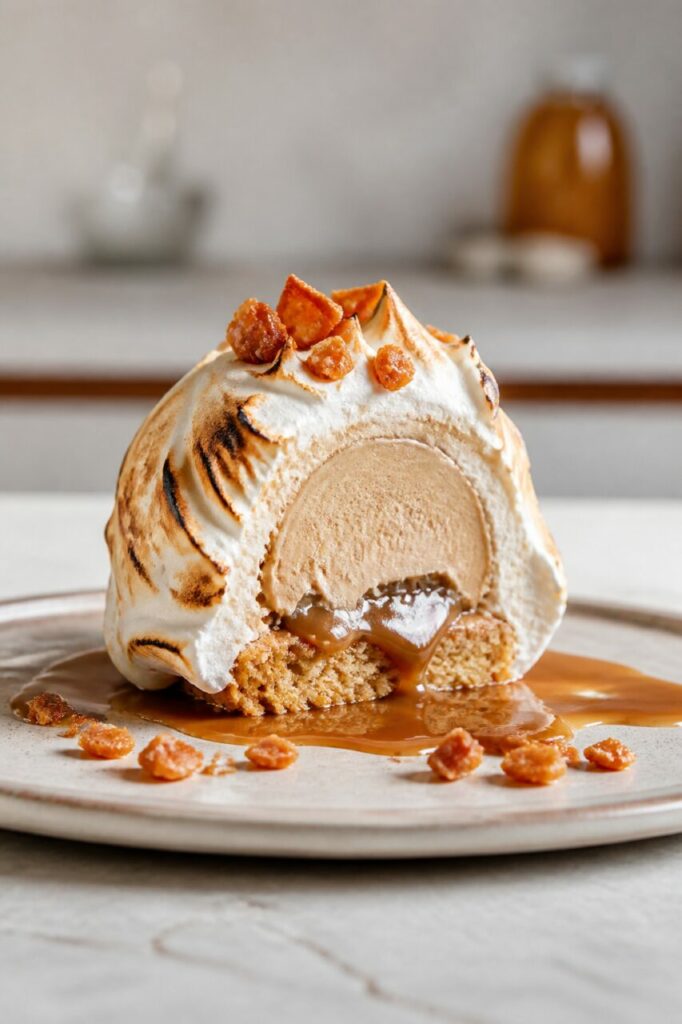 Caramel coulant sous la glace du Baked Alaska