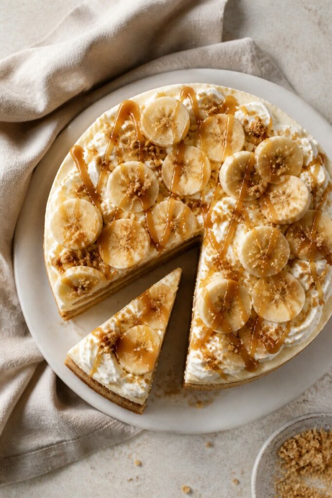 Banana rounds cover the banoffee cheesecake