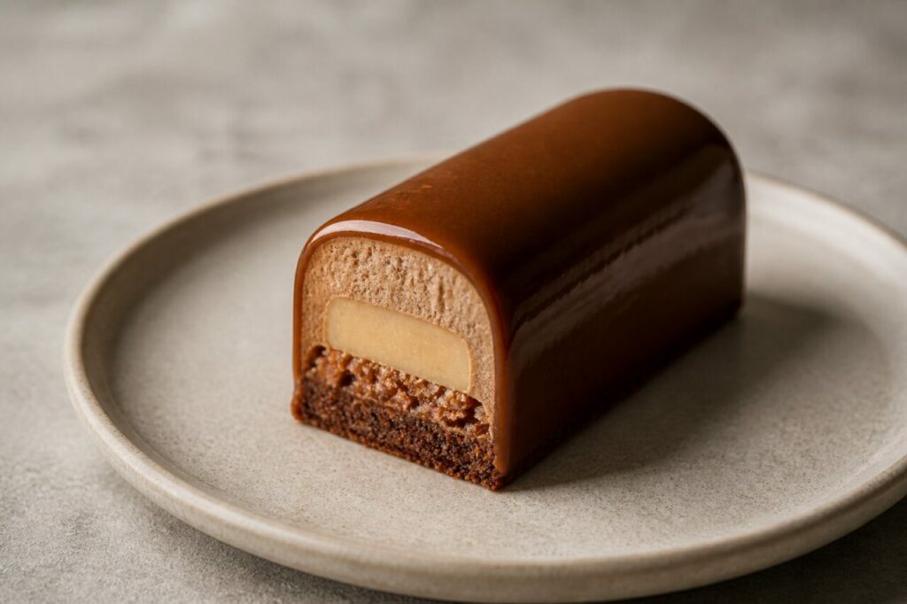 Koffiereep op lichte keramiek — Koffie-tonka-entremet