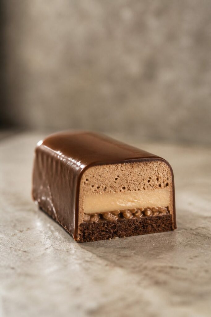 Barre brune à couche croustillante — Café-tonka en entremets
