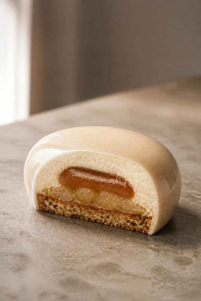 Base croustillante et poire — Poire-vanille-caramel en entremets