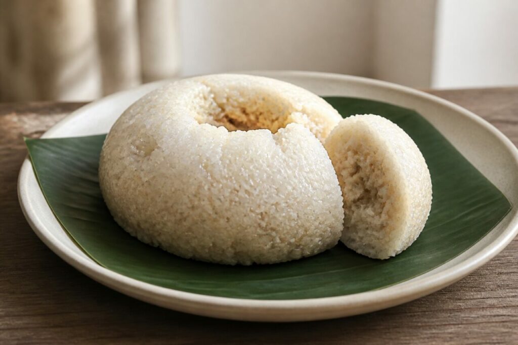 Bhapa pitha bombé sur feuille de bananier