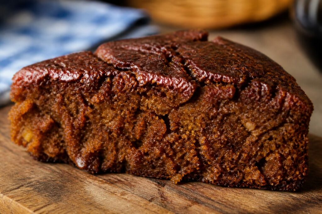 Bolo de mel de Madère en gros plan sur sa mie