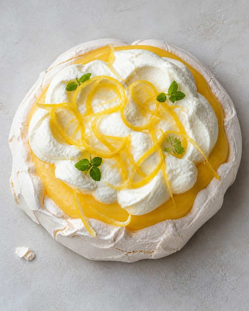 Caracóis de raspa amarela sobre a pavlova de limão