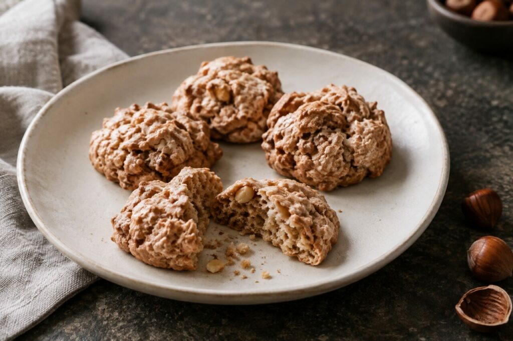 Broken brutti ma buoni on a plate with pale crumb