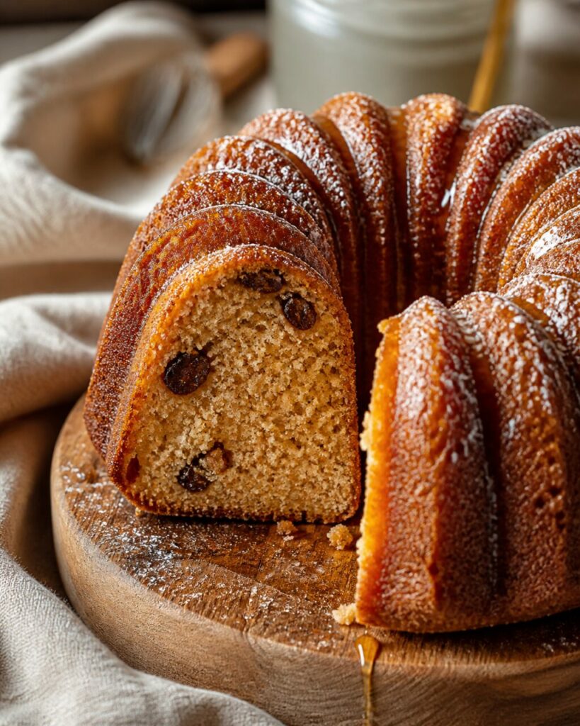 Miolo castanho e inclusões escuras na fatia de Bundt