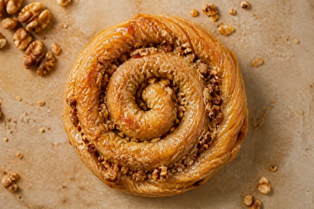 Tight filo circles shape the walnut baklava