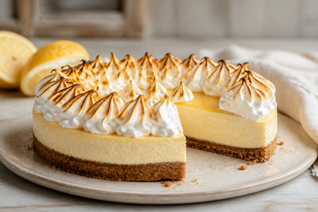 Cheesecake citron-meringue déjà entamé