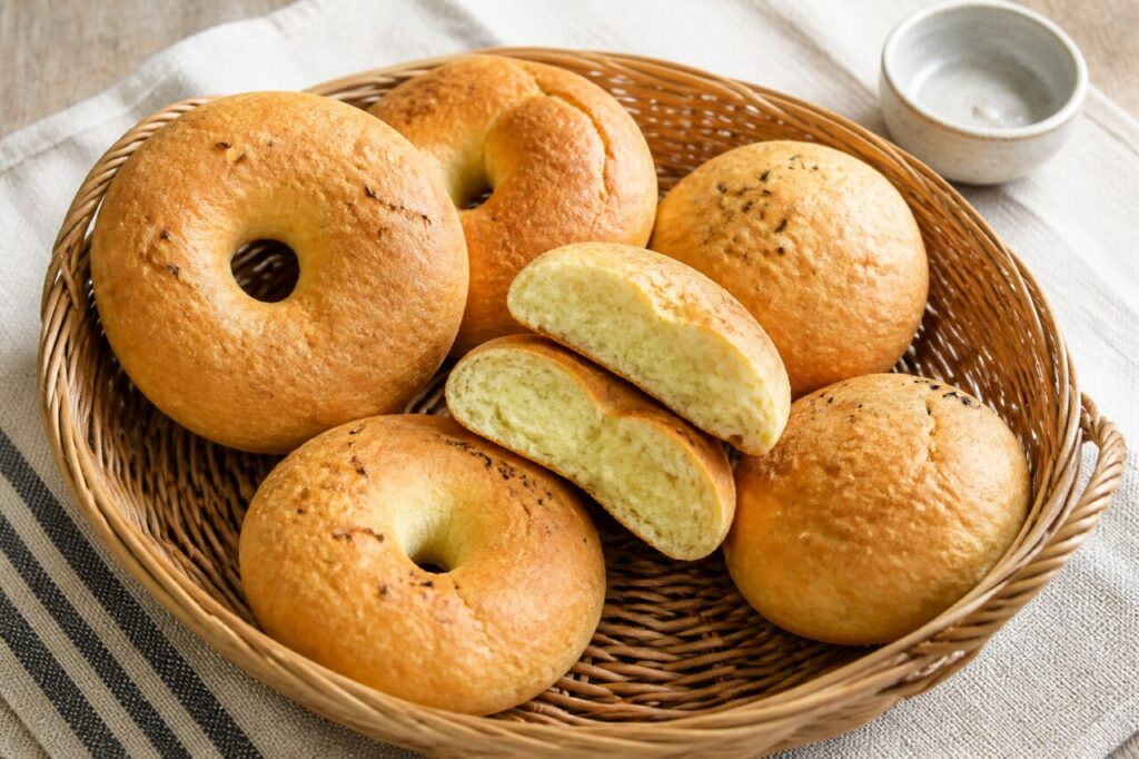 Chipa dulce paraguayen au fromage et à l’anis, petits pains dorés ouverts dans un panier