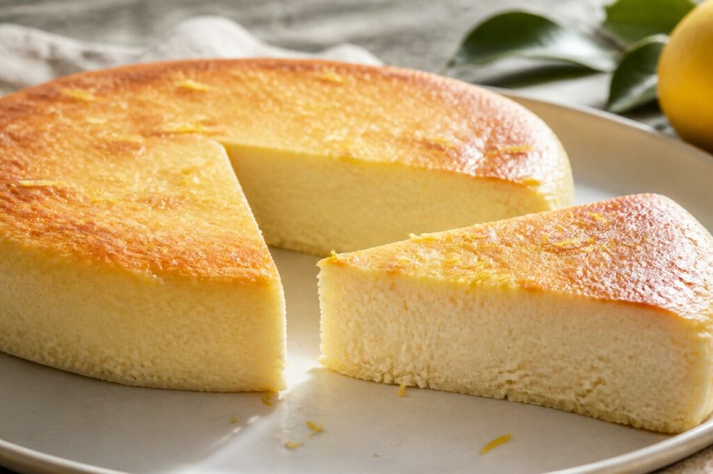 Cœur tendre et clair du fiadone corse au citron découpé