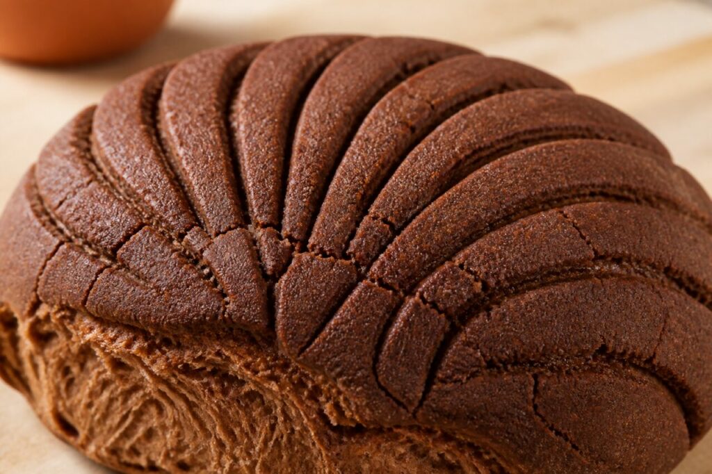 Concha au cacao en vue macro