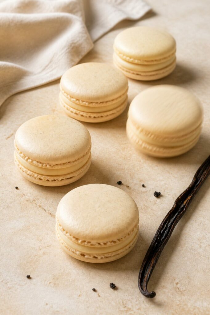 Contraste pâle et noir dans les macarons à la vanille Bourbon