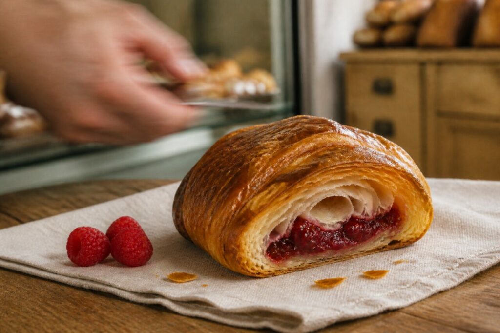 Croissant framboise, couches croustillantes et fruitées