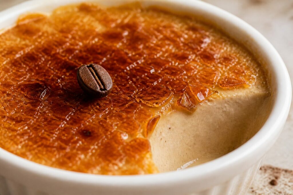 Cassure nette dévoilant la crème parfumée au café