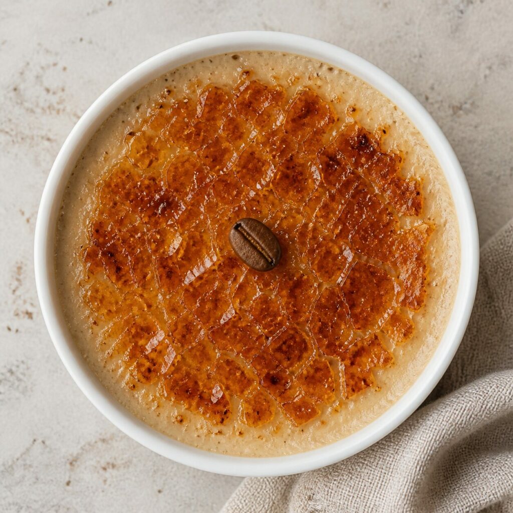 Caramel craquant sur la crème brûlée au café