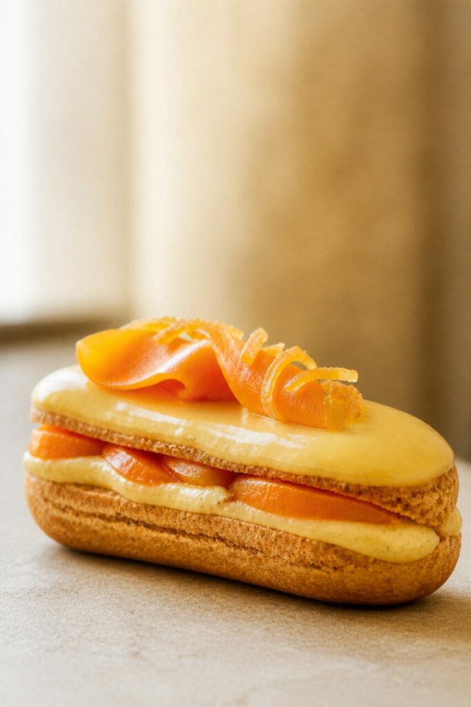 Crème jaune apparaissant dans l’éclair yuzu-papaye
