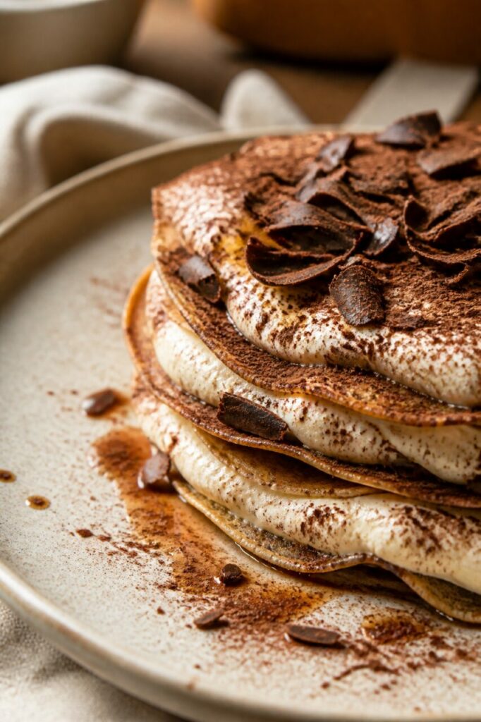 Crepes finos com creme de café e raspas de chocolate