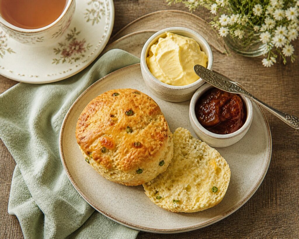 Croûte dorée du scone au cheddar et à la ciboulette