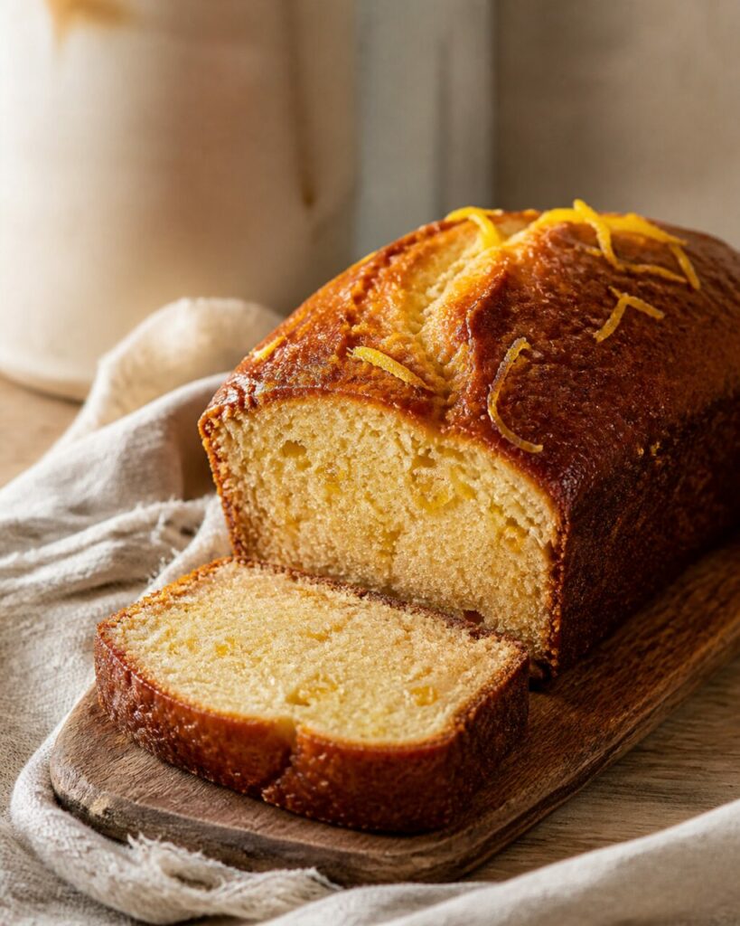 Crosta spaccata con scorza di limone sul plumcake al miele