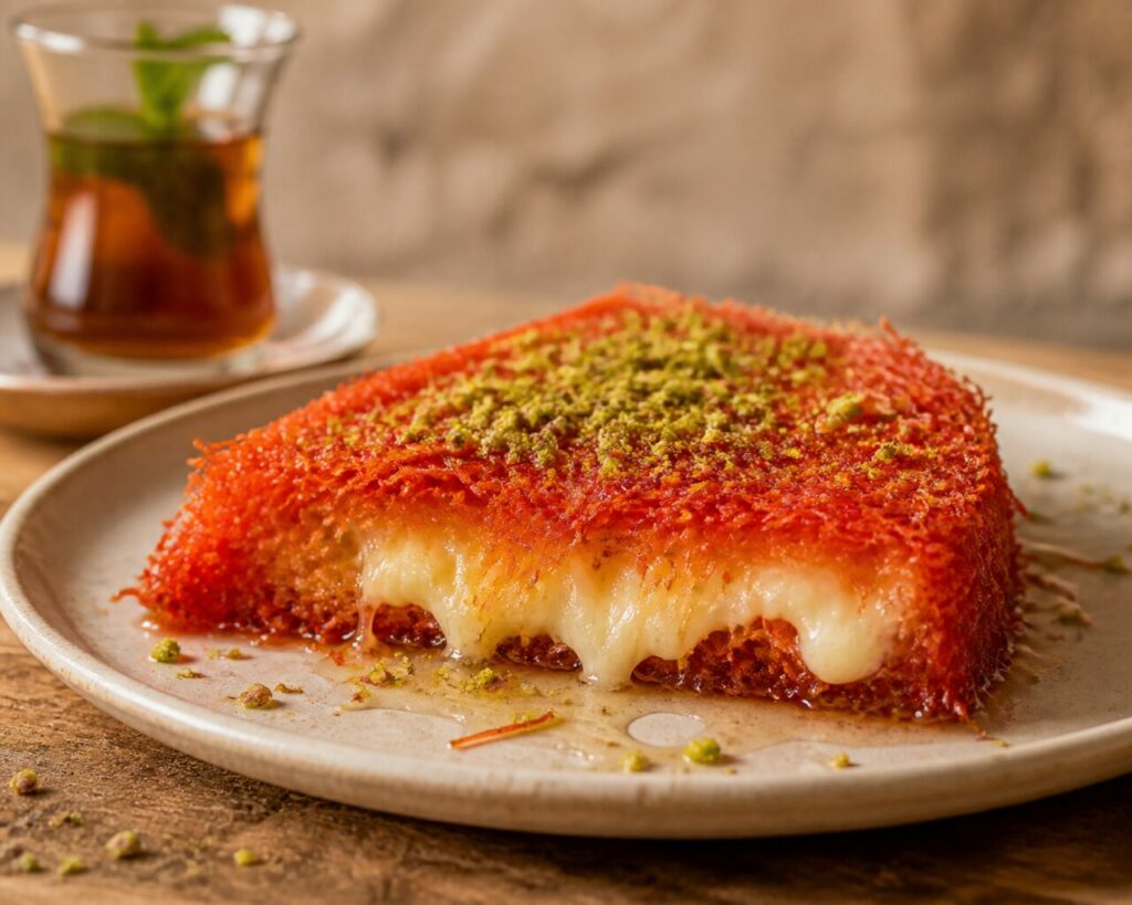 Amber crust and white centre distinguish the red kunafa nabulsiyeh
