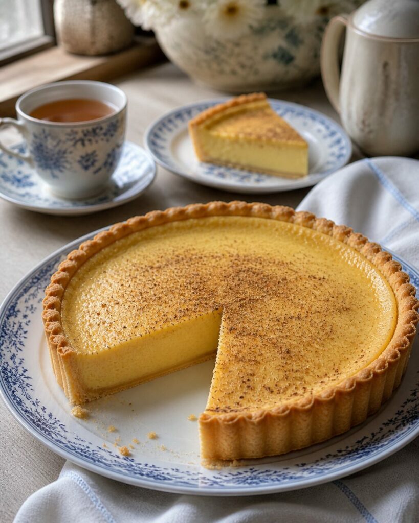 Tasse à droite de la tarte à la crème dorée