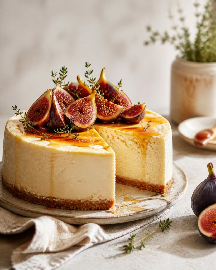 Wedge-shaped opening in the honeyed ricotta and fig cheesecake