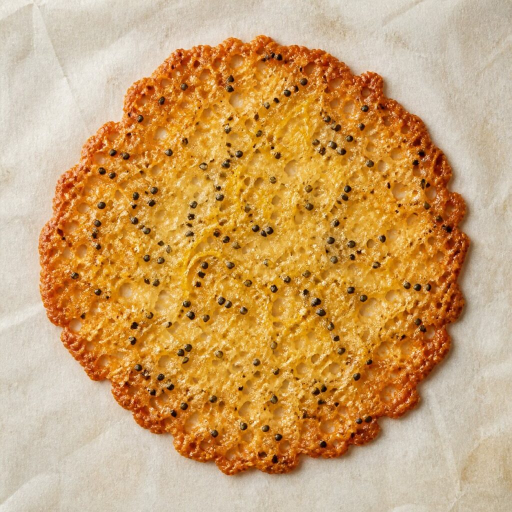 Dentelle ajourée de la tuile citron-pavot parsemée de graines