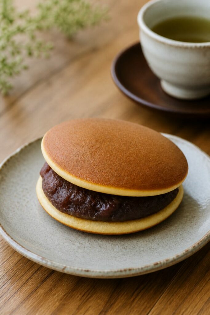 Bordi dorati racchiudono la superficie uniforme del dorayaki all'anko