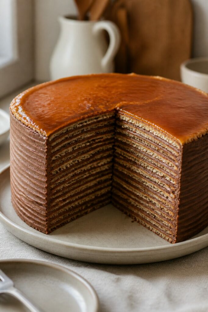 Topo caramelizado da Dobos Torta já servida