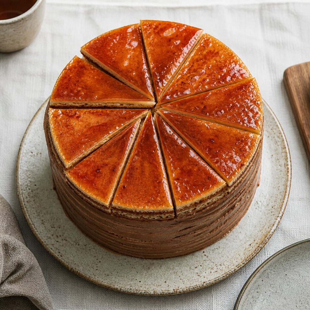 Triangles de caramel disposés sur le Dobos Torta rond