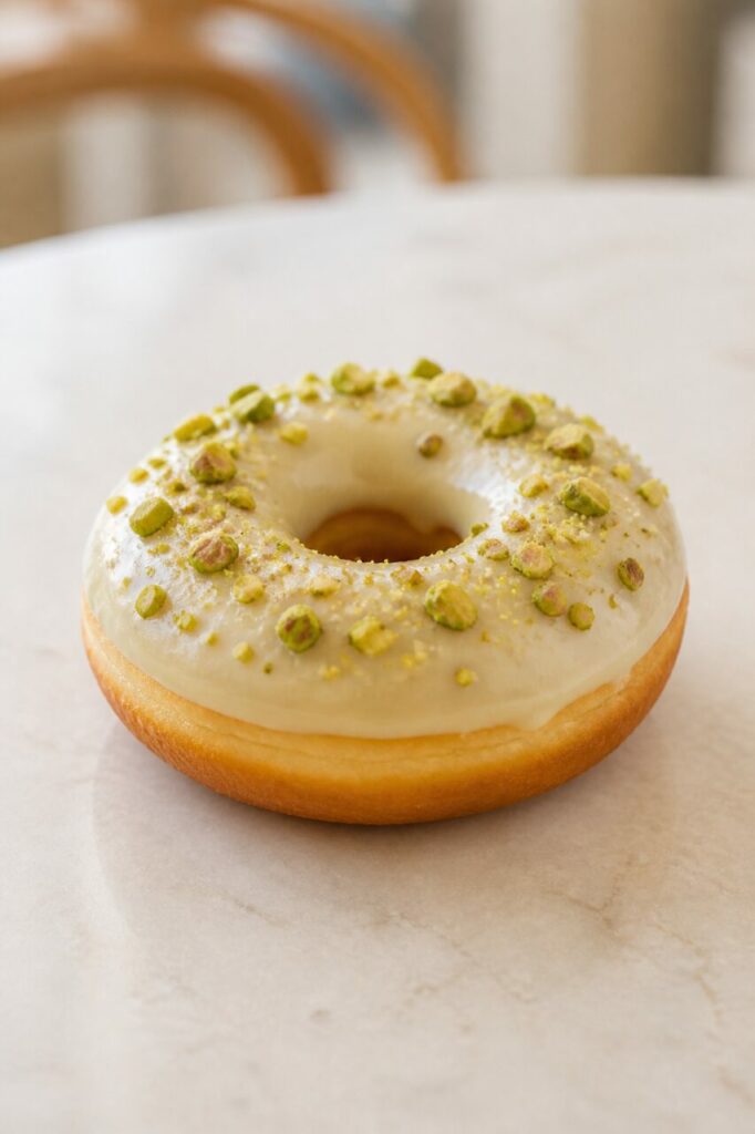 Donut solitaire au glaçage ivoire en vue trois-quarts