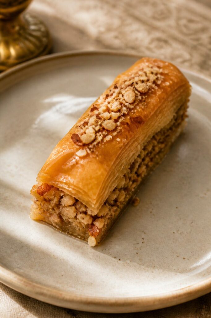 Éclats d'amande dans la coupe du baklava finger