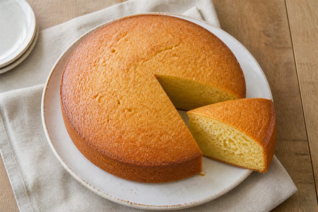 Eksi kuku surinamais, gâteau rond aux œufs et part ouverte sur assiette blanche