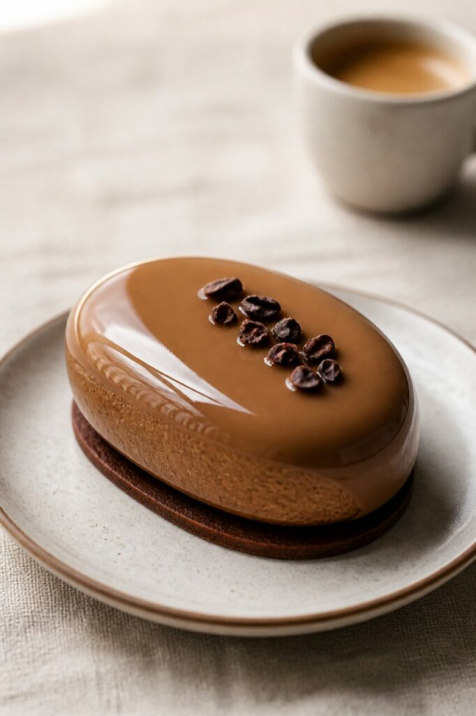 Brillance miroir sur la mousse café-chocolat