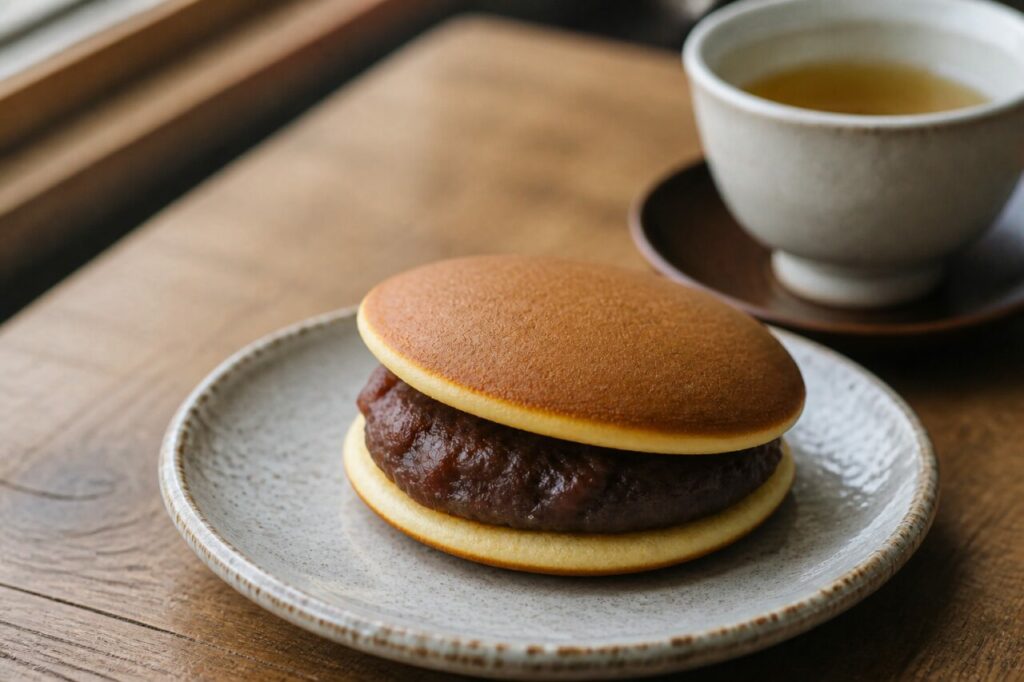 Dorayaki intero con uno spesso strato di anko