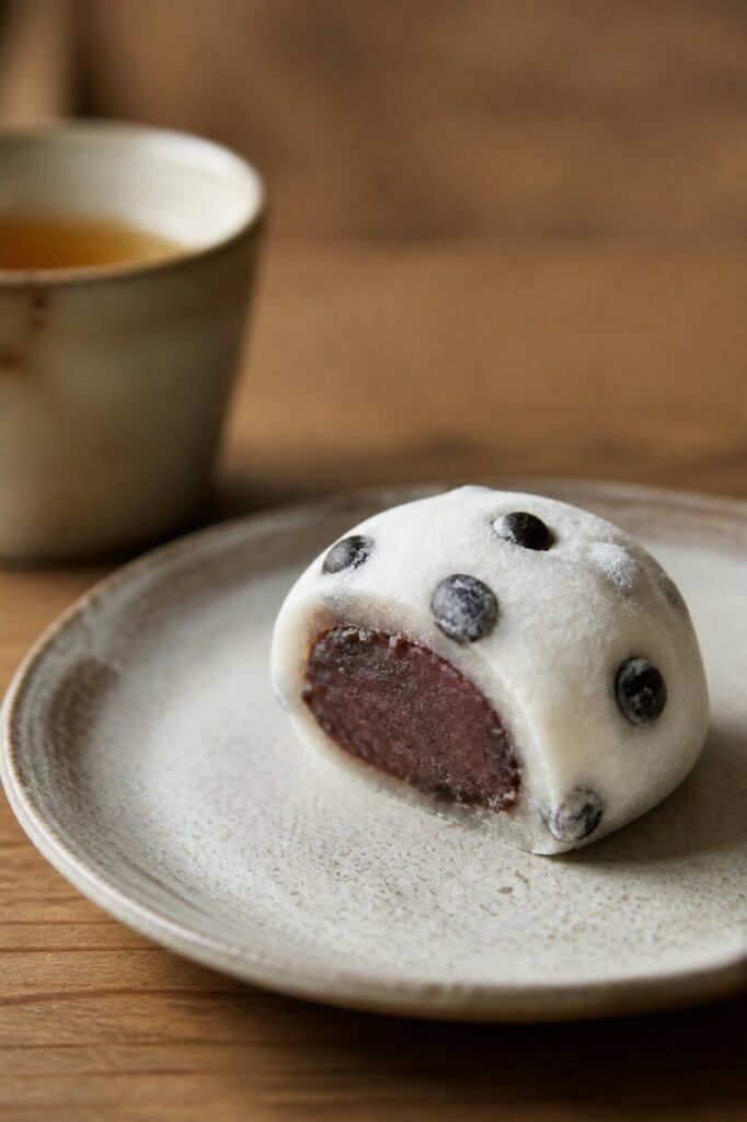 Épaisseur souple du mochi et anko compact dans le mame daifuku