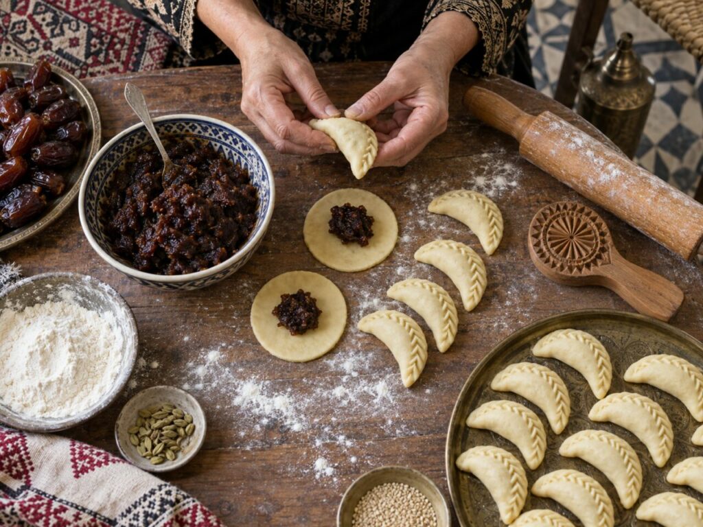 Façonner la kleicha irakienne autour de la pâte de dattes