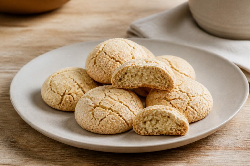 Fave dei morti des Marches en biscuits ronds aux amandes et surface craquelée