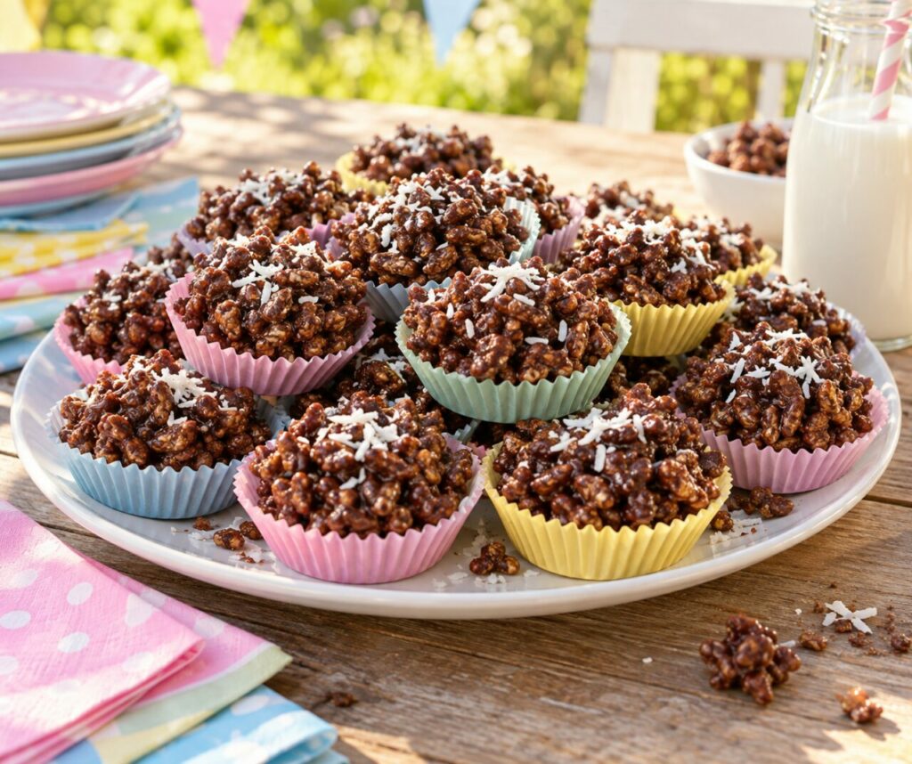 Festosi chocolate crackles colorati con latte fresco