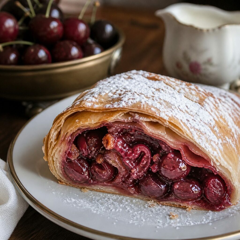 Kirschstrudel dalle sfoglie croccanti intorno alle ciliegie