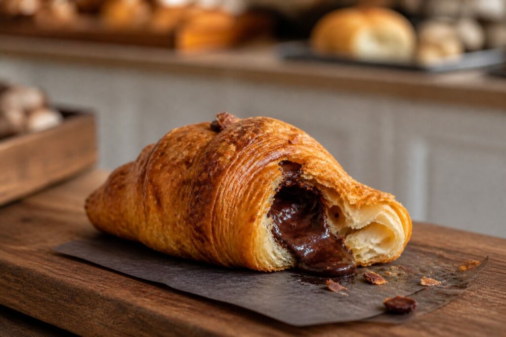 Feuilletage croustillant dans ce croissant au chocolat