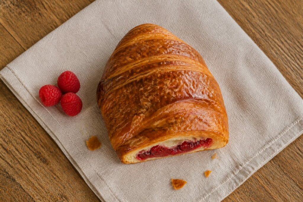 Croissant framboise, couches fruitées aux baies rouges
