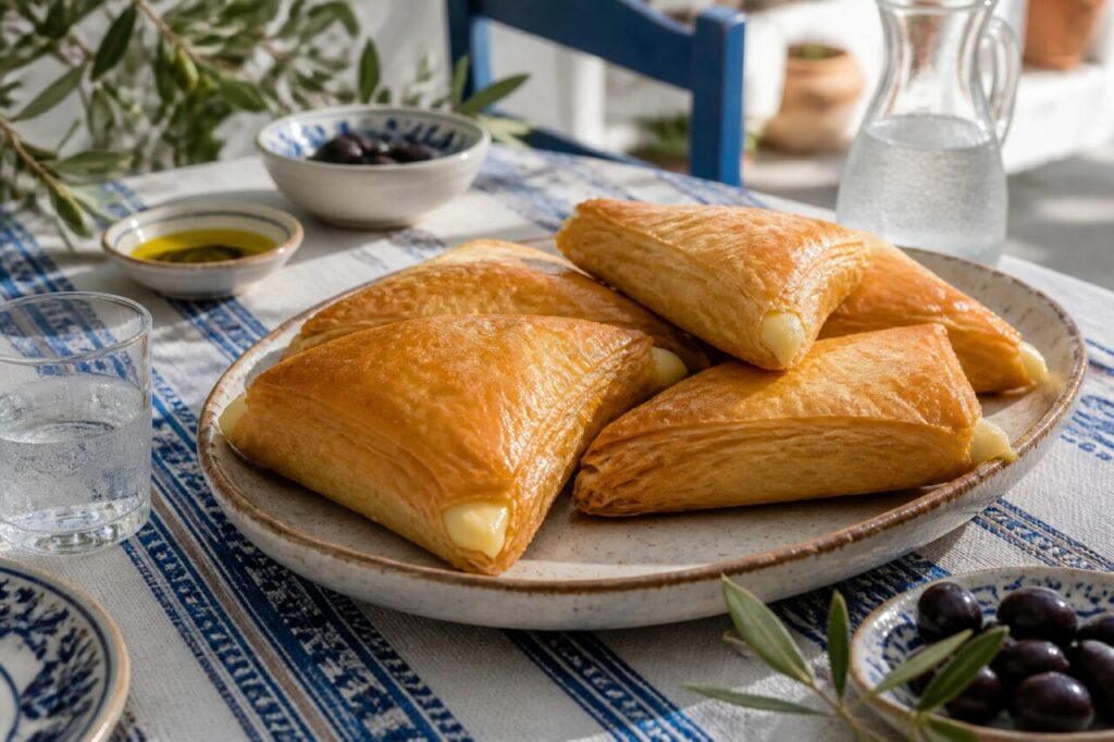 Golden phyllo crackles around trigona Panoramatos