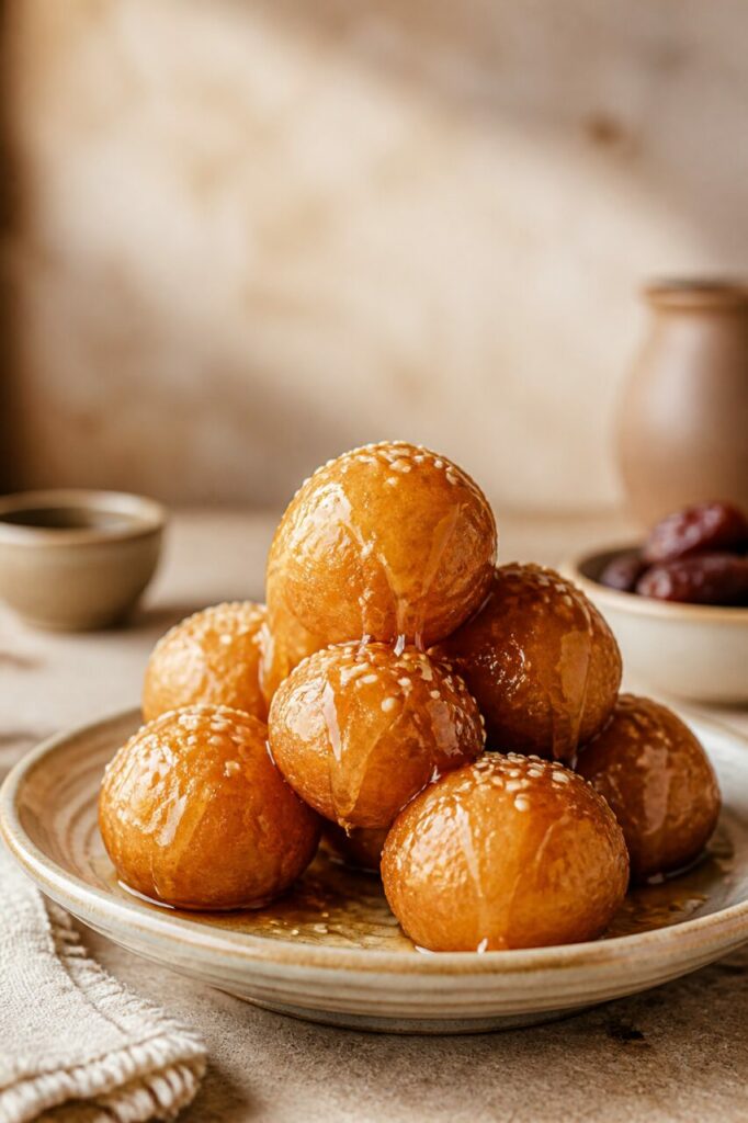 Filets de miel parcourant les luqaimat croustillants